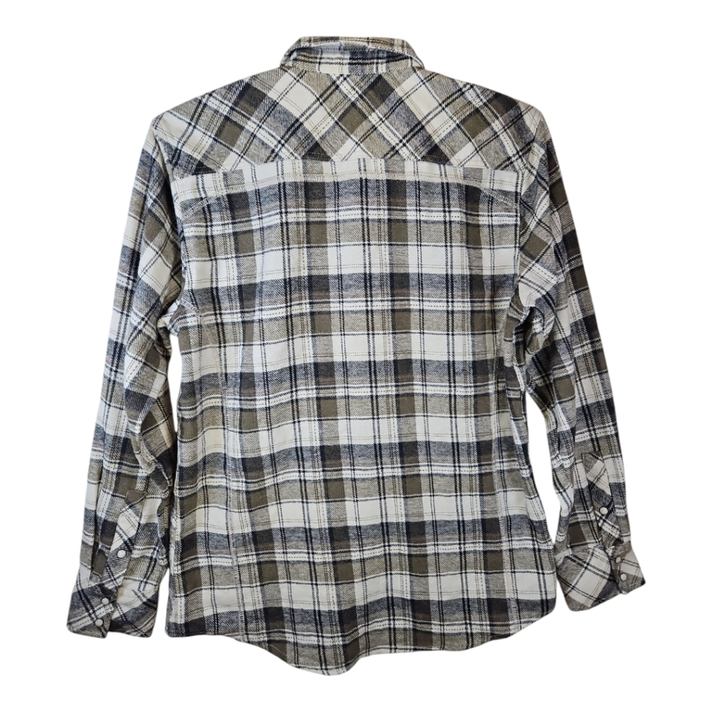 BKE Pearl Snap Green Plaid Western Flannel Long Sleeve Shirt Size L - Picture 9 of 9